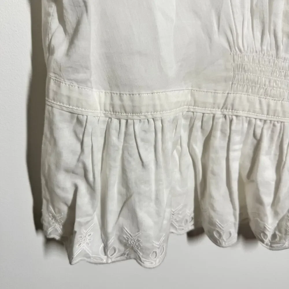 Tory Burch Peasant‎ Cottagecore Blouse Top Women 10 White Eyelet Lace Quite Lux